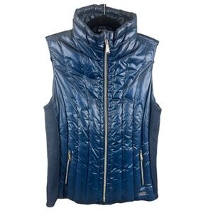 Calvin Klein Performance Down Vest Womens Blue Puffer Quilted Full Zip Large
